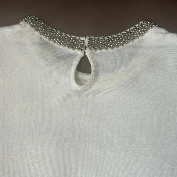 NWOT Elegant Very Soft Beaded Neckline Feminine Knit Top - Picture 12 of 16